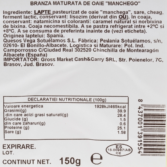 Brânză Manchego de oaie, maturată 5-6 luni, 150g