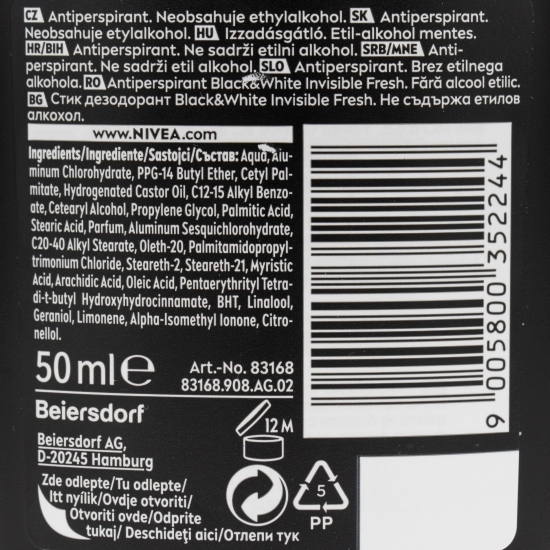 Deodorant stick Black & White Invisible Fresh pentru bărbați 50ml