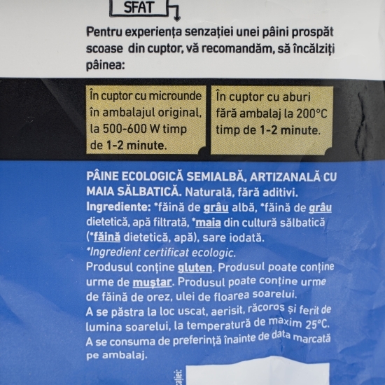 Pâine ecologică semialbă, artizanală cu maia sălbatică 400g