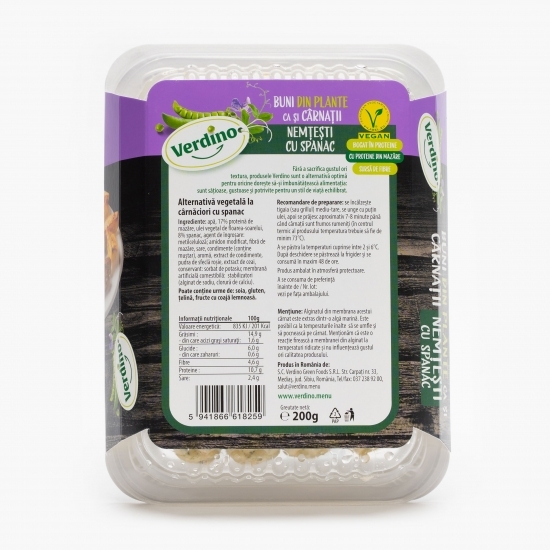Cârnați vegetali Bratwurst cu spanac 200g