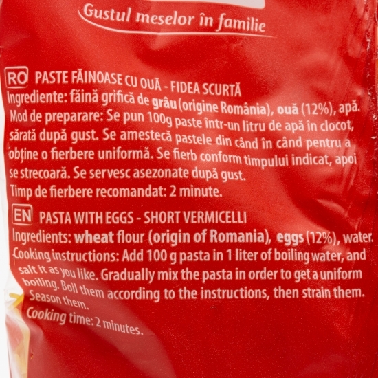 Paste făinoase cu ou, fidea scurtă 250g