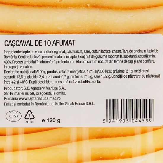 Cașcaval de 10 afumat, felii 120g