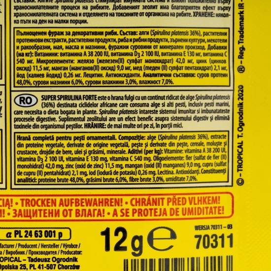 Hrană cu spirulină pentru pești 12g, Super Forte