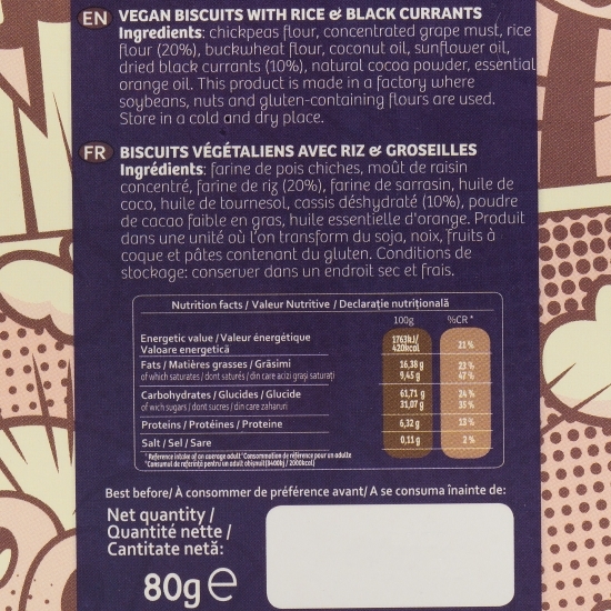 Biscuiți vegani cu orez și coacăze, fără zahăr adăugat 80g