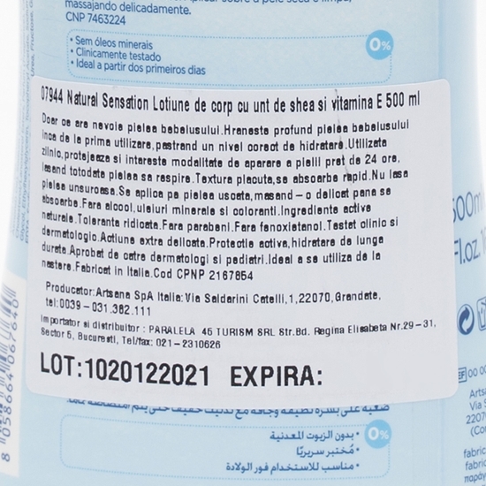 Loțiune de corp cu unt de shea și vitamina E Natural Sensation 500ml