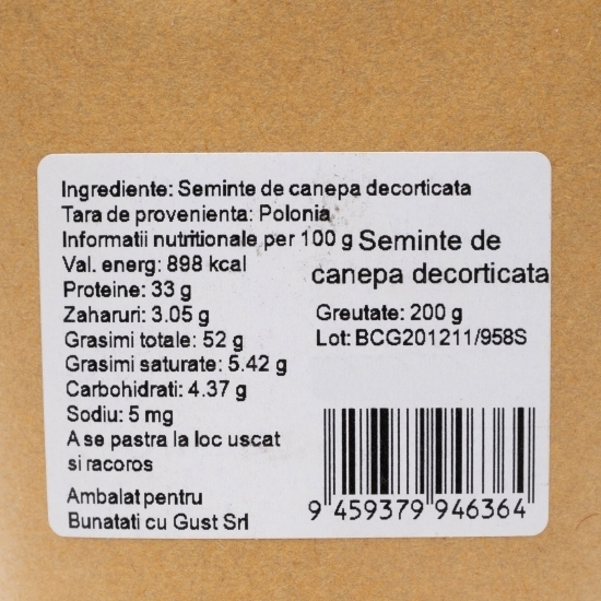 Semințe de cânepă decorticată 200g