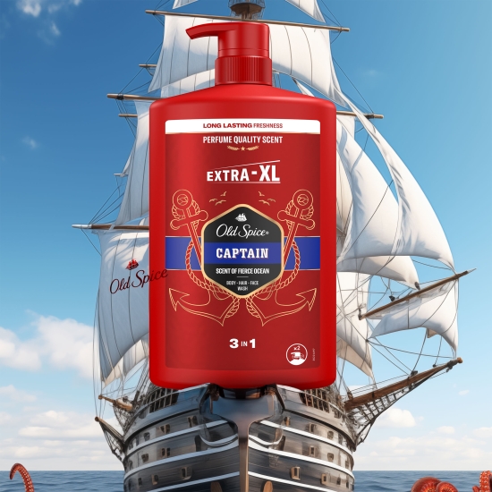 Gel de duș și șampon 3 în 1 pentru corp, păr și față Captain 1000ml