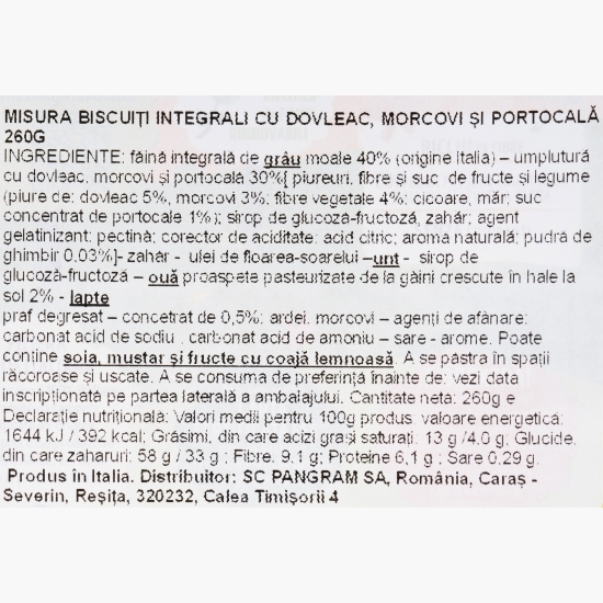 Biscuiți integrali cu dovleac, morcov și portocale 260g