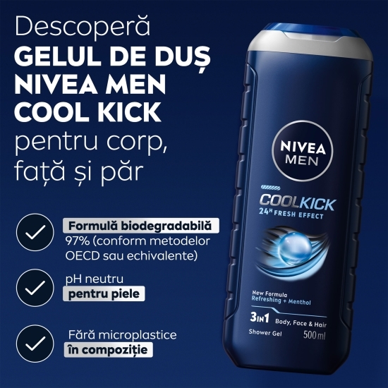 Gel de duș bărbați Cool Kick 3în1, pentru corp, față și păr 0.5l