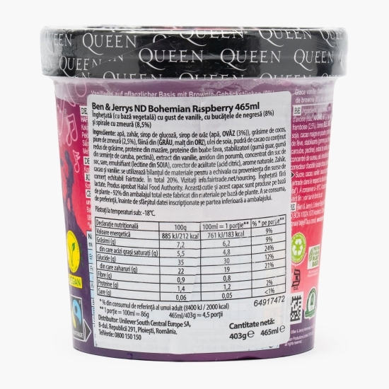 Înghețată vegană Bohemian Raspberry, cu negresă și zmeură 465ml (403g)