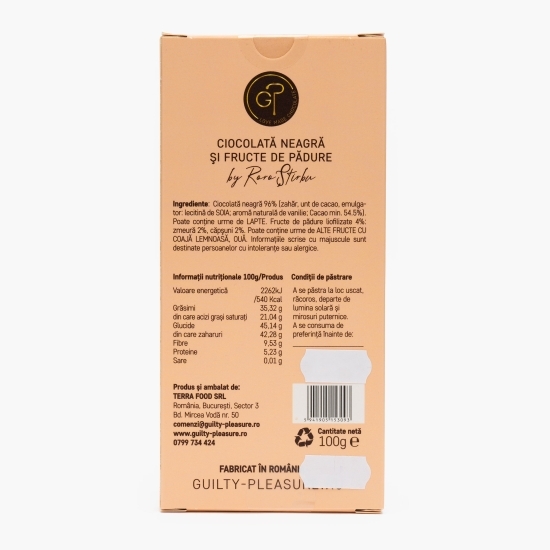 Tabletă artizanală de ciocolată neagră și fructe de pădure 100g