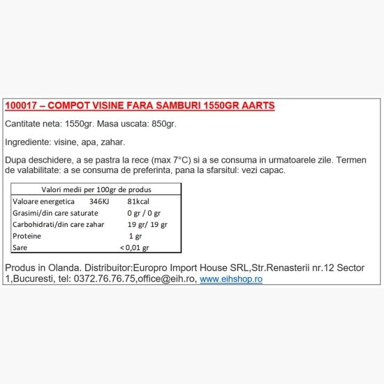 Compot de vișine fără sâmburi 1550g
