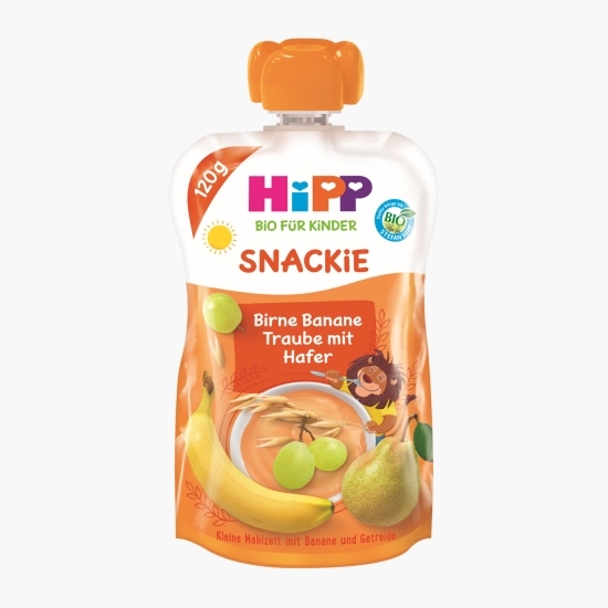 Piure eco cu pere, banane, struguri și ovăz, Snackie 120g