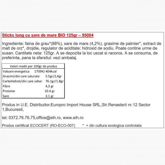 Sticks lung cu sare de mare eco 125g
