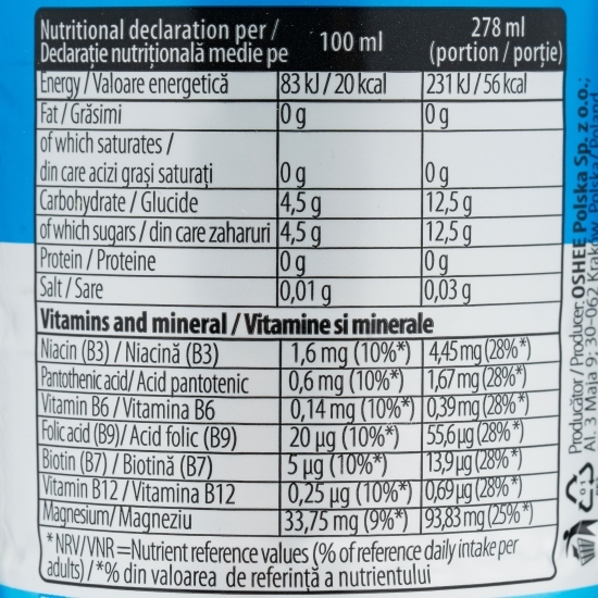 Apă cu vitamine Magnesium + B6 0.555l