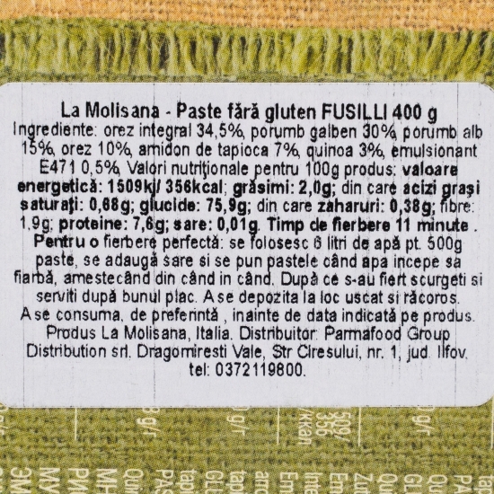 Paste Fusilli fără gluten n.28, 400g
