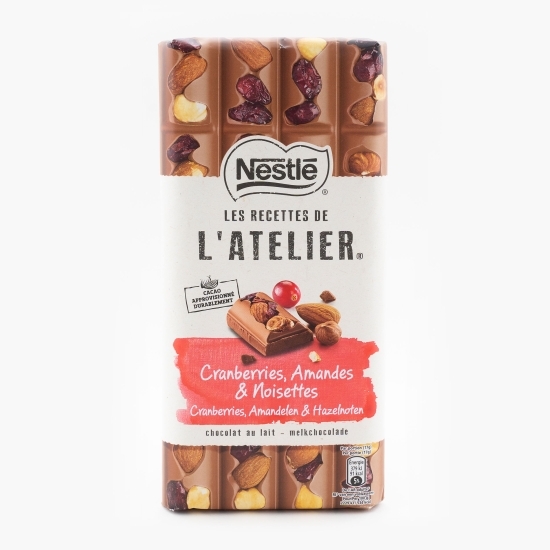 Ciocolată lapte, merișoare, migdale și alune 170g