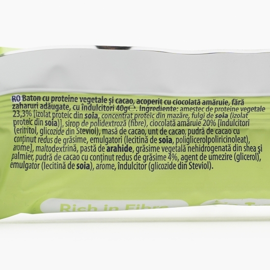 Baton proteic vegan cu cacao și ciocolată neagră 40g