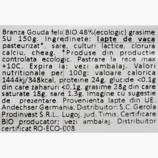 Brânză Gouda eco felii 48% grăsime 150g