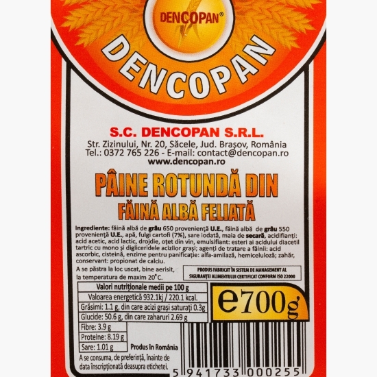 Pâine rotundă din făină albă și cartofi, feliată 700g