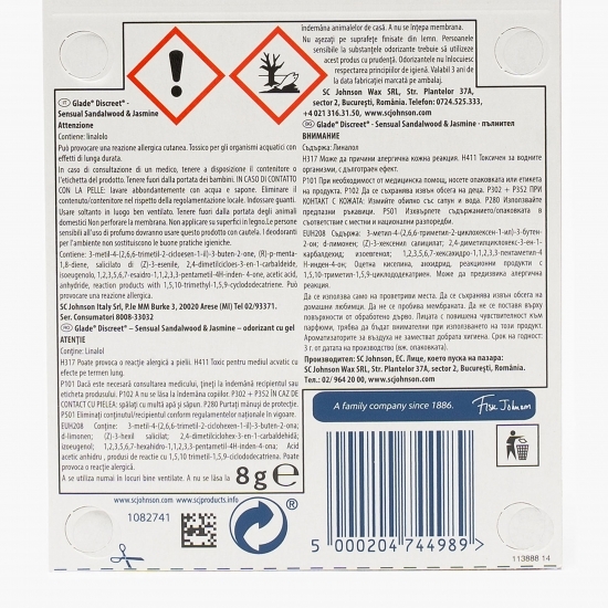 Odorizant cu gel Discreet Sandalwood & Jasmine 8g