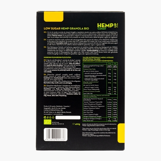 Granola eco cu cânepă Low Sugar, 400g