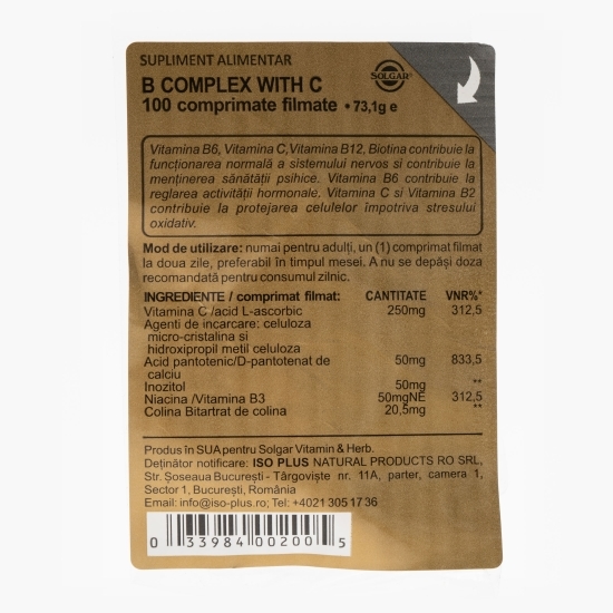 Vitamin B-Complex + Vitamina C, 100 comprimate