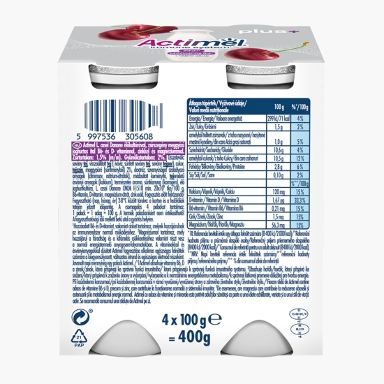 Iaurt de băut cu vișine, vitamine (B6 și D), zinc și magneziu 4x100g