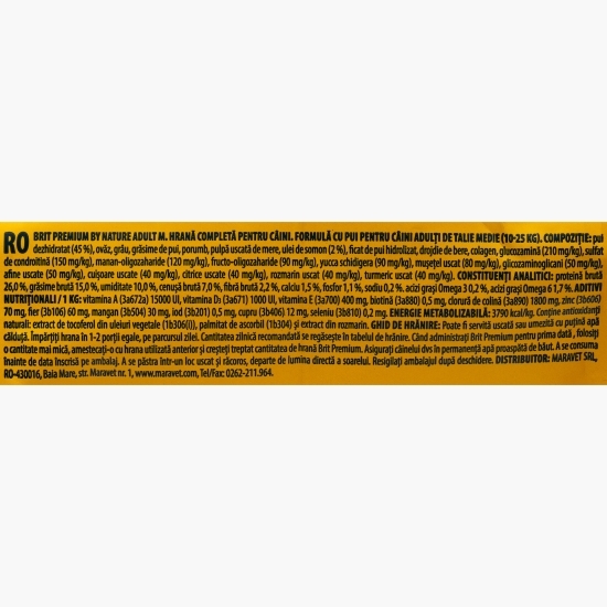 Hrană uscată premium pentru câini adult medium M (10-25kg), cu pui, 3kg