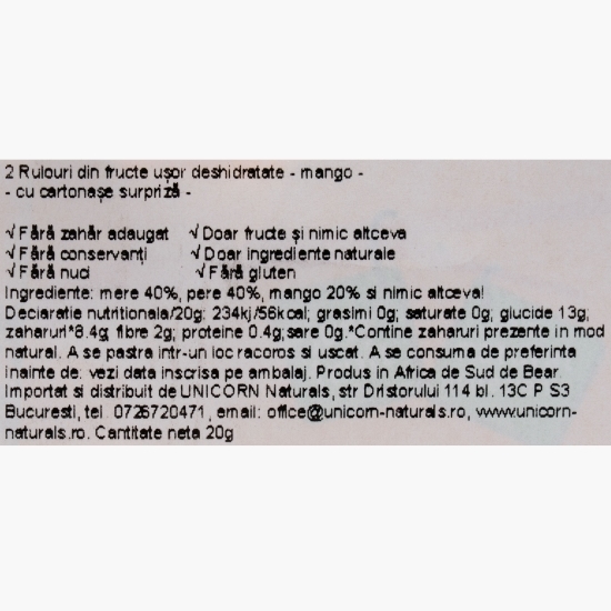 Rulouri mango yoyo, fără zahăr adăugat 20g