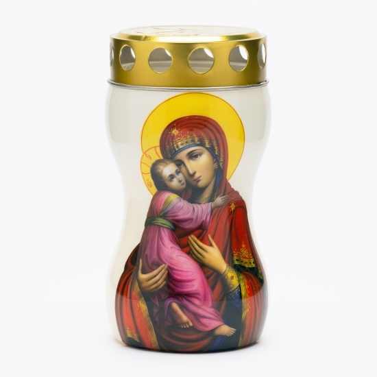 Candelă din plastic clepsidră cu model Maica Domnului