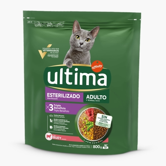 Hrană uscată pentru pisici sterilizate, cu vită, 800g