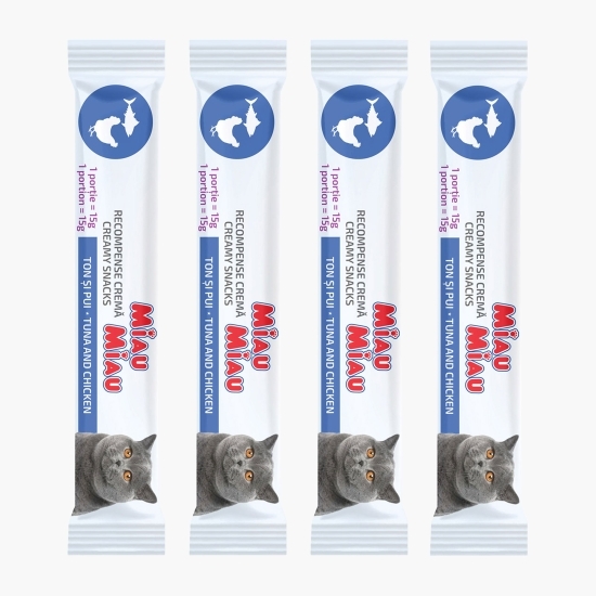 Recompense cremoase pentru pisici, cu ton și pui, 4x15g (60g)