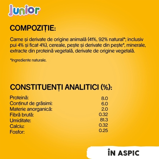 Hrană umedă completă pentru căței juniori, 400g, cu pui în aspic