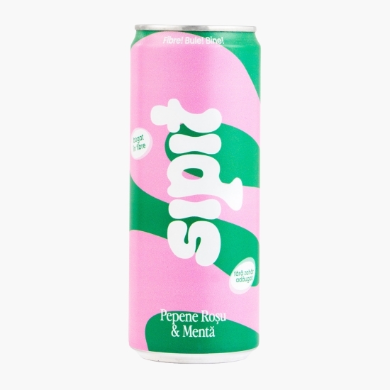 Băutură răcoritoare carbogazoasă prebiotică cu aromă de pepene roșu și mentă, doză 330ml