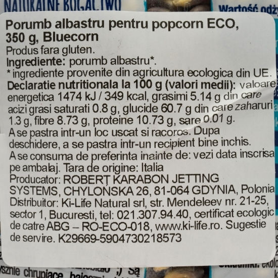 Porumb albastru pentru popcorn eco, Bluecorn 350g