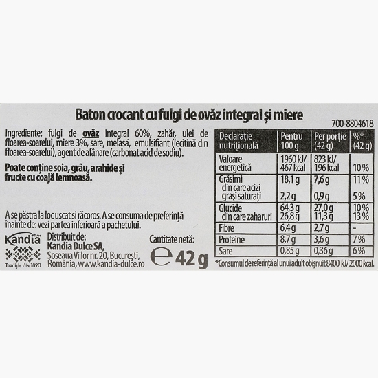 Baton crocant cu ovăz și miere 42g