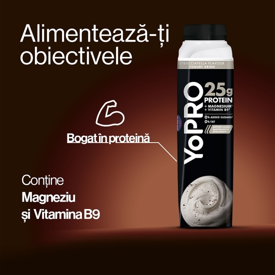 Iaurt de băut cu gust de cacao, bogat în proteine, fără zahăr adăugat, 0.5% grăsime, 300g