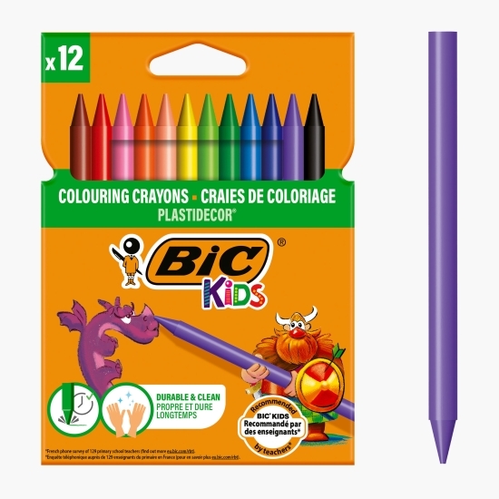 Creioane cerate plastifiate Kids Plastidecor 12 buc