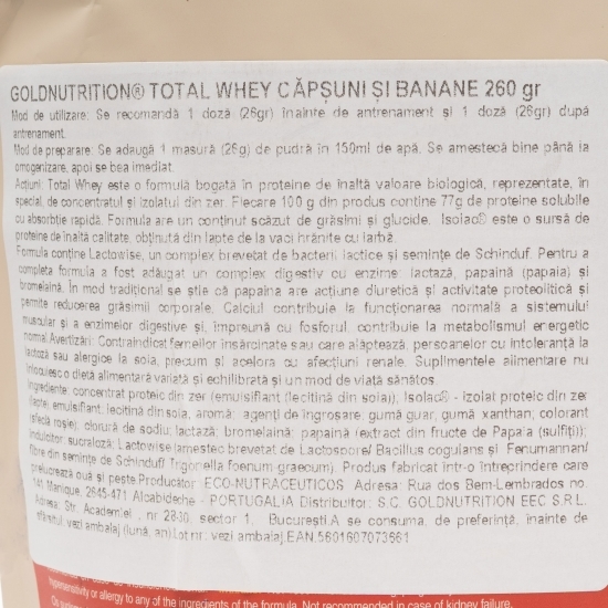 Total Whey cu aromă de căpșuni și banane 260g