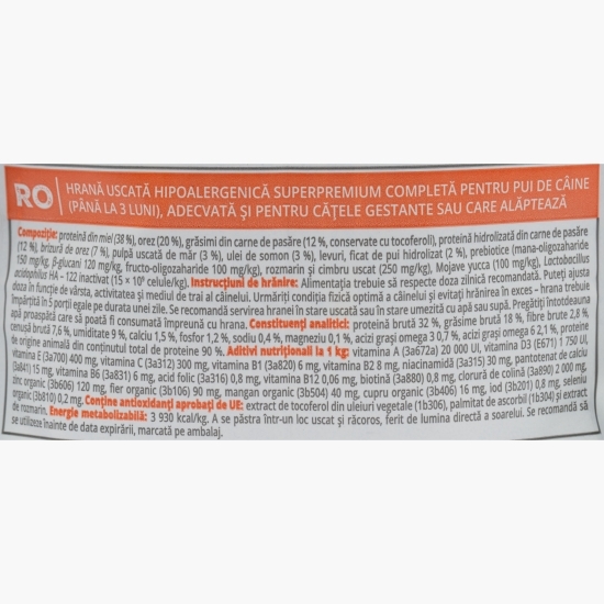 Hrană uscată hipoalergenică pentru câini juniori, cu miel, 2.5kg