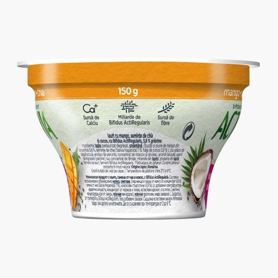 Iaurt cu mango, chia și cocos, 3.8% grăsime, fără zahăr adăugat, 150g