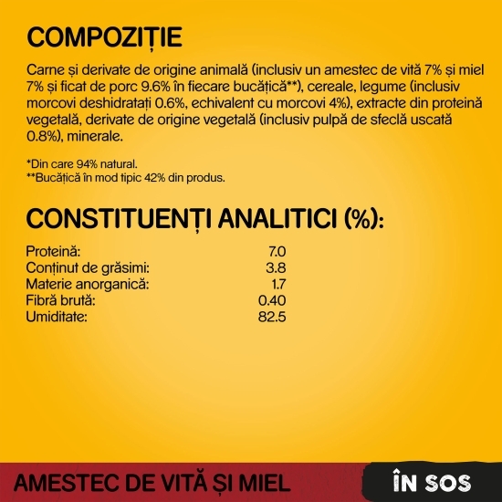 Hrană umedă pentru câini adulți, 100g, cu vită și miel în sos