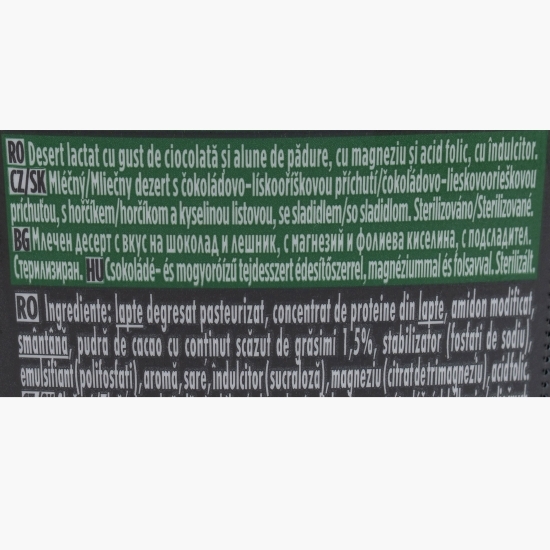 Budincă proteică cu gust de ciocolată și alune de pădure, fără zahăr adăugat 180g 