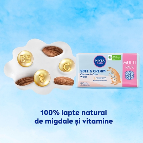 Șervețele umede pentru bebeluși Baby Soft & Cream Cleanse & Care Multipack, 4 pachete x 57 buc