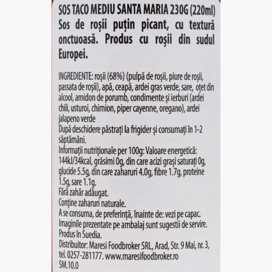 Sos taco mediu, fără zahăr adăugat, 230g