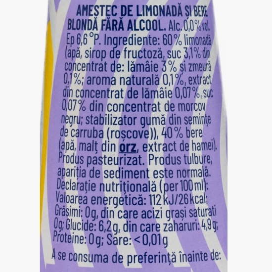 Bere cu gust de lămâie și zmeură cu 0% alc. sticlă 0.33l