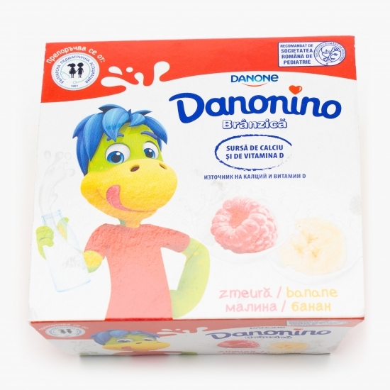 Brânzică de vaci pentru copii cu piure de banană și zmeură 4x50g