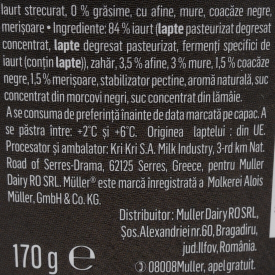 Iaurt Protein + cu fructe de pădure, 0% grăsimi, 170g