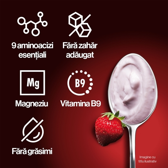 Produs lactat fermentat cu căpșuni, bogat în proteine, fără zahăr adăugat și fără grăsimi 160g
